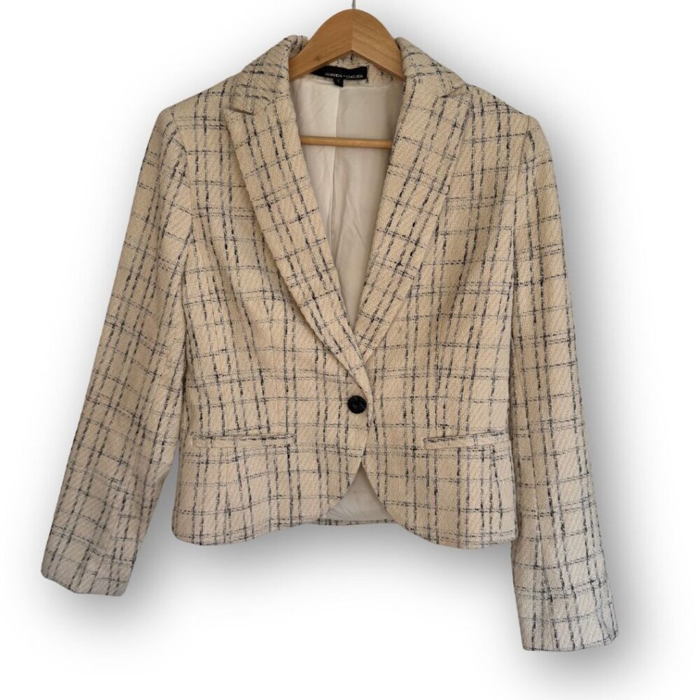NWOT Amanda & Chelsea Single Button Boucle Blazer Jacket  in Natural Size Small - Picture 2 of 5